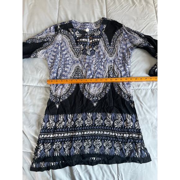 No brand blue and black boho beach coverup high slit on‎ sides 100% cotton sz XL - Picture 2 of 5